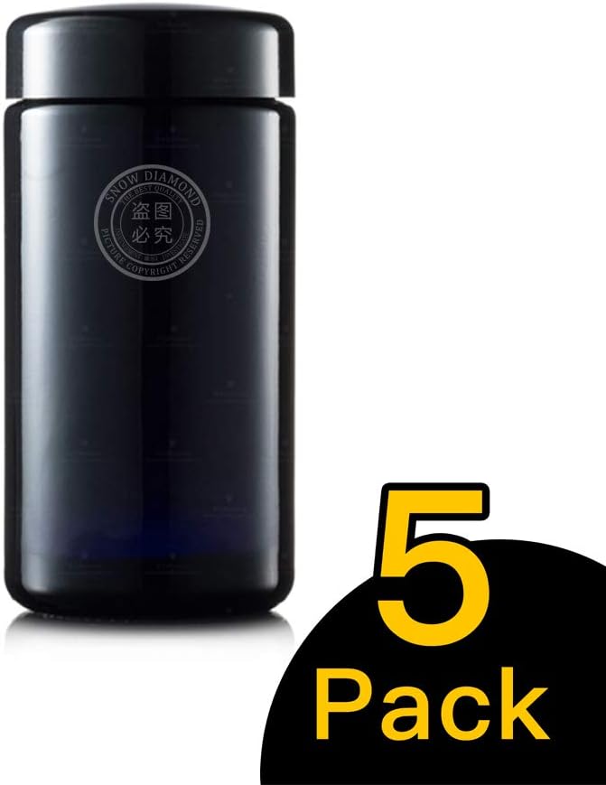 Snow Diamond Tall Extra Large 500ml (17.5 fl oz) 5 Pack Black Violet Ultraviolet Glass Wide Mouth Screw Top Jar Premium UV Protected Storage and Smell Proof Herb Container (5, 500ml)