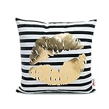 Monkeysell Bronzing Flannelette Home Throw Pillow Cover Lips Love Black Striped White Print Gold Black Room Decor Throw Pillows Cover for Couch Bed Sofa Christmas Gift18 inches