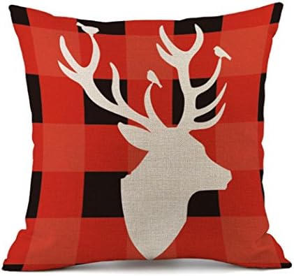 Elk Pillowcase Among Vintage Christmas Cartoon Snowflake Sofa Bed Home Decoration Festival Cushion Cover (45cm×45cm, C)