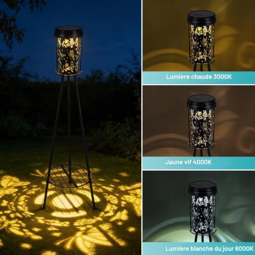 Lampe Solaire Papillon IP65 Blanc Chaud Support Plante Jardin