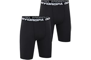 DEVOROPA Youth Boys Compression Shorts Performance Athletic Base Layers Workout Training Underwear Side Pocket