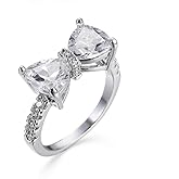 LRGKMCWTOB Women Fashion 925 Silver Bow Tie Ring Heart Cubic Zirconia Bowknot Anniversary Wedding Engagement Ring White Gold Plated CZ Eternity Rings Size 6-10 (US 9)