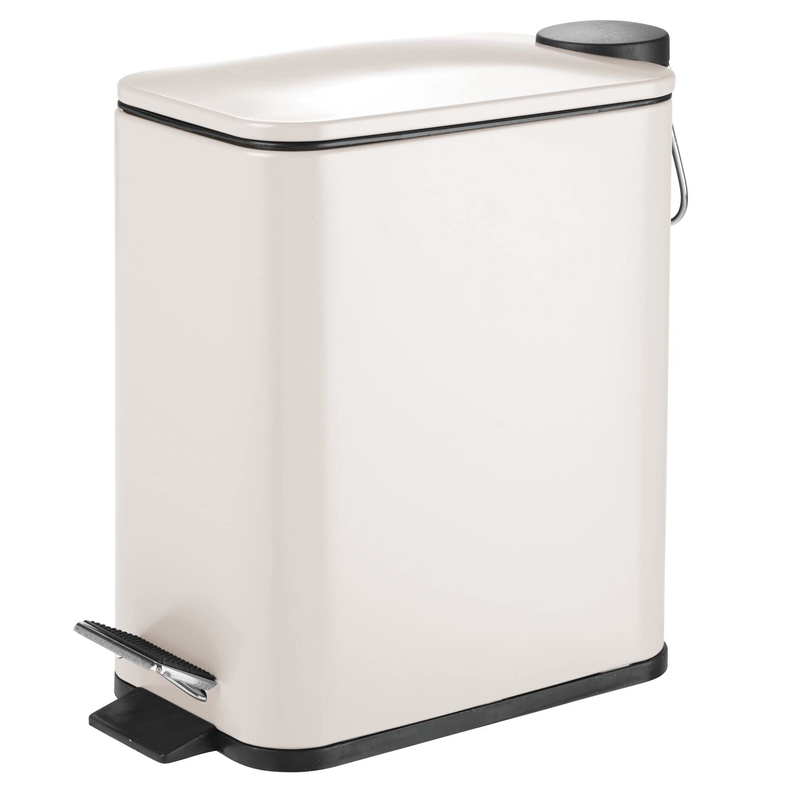 mDesign Rectangular Pedal Bin – 5 L Metal Waste Bin with Pedal, Lid and Plastic Bucket Insert – Household Rubbish Bin for Bathroom, Kitchen and Office – Beige