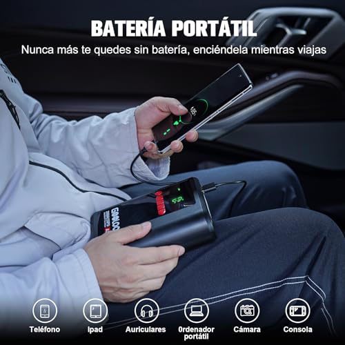 GOOLOO Arrancador de batería A2 8 en 1 con compresor de Aire, 2500 A (hasta 8 L de Gasolina/6 L de diésel), inflador de neumáticos inalámbrico de 150 PSI con Apagado automático