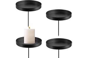 OWFEEL 4 Pcs Iron Plate Candle Holder,Decorative Iron Pillar Candle Plate,3.2" Diameter Pedestal Candle Stand for Candles, Incense Cones, Spa, Weddings Table Centerpiece Mantel Decorations (Black)