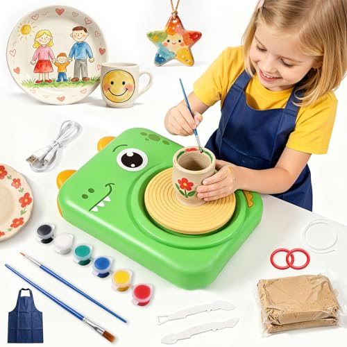 Trigowalt Torno de Cerámica para Niños, Kit Completo de Pintura y Cerámica, Juego de Manualidades y Arte para Niños y Niñas, Niños de 6 a 14 Años