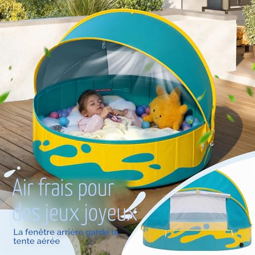 Peradix Paddling Pool with Adjustable Canopy for Toddlers - 120cm Foldable Pool Pool for Baby and Kids for Garden & Travel | Baby Tent & Beach Tent for 2-3 Children