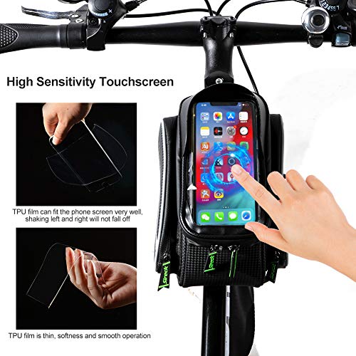 Sireck Phone Holder Bike Bag, Waterproof Top Tube Bicycle Frame Bag, 6.