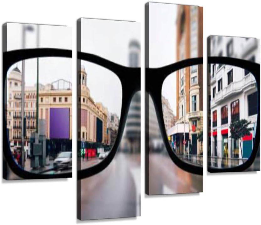 Paintings - Myopia in Madrid Canvas Wall Art Hanging Paintings Modern Artwork Abstract Picture Prints Home Decoration Gift Unique Designed Framed 4 Panel
