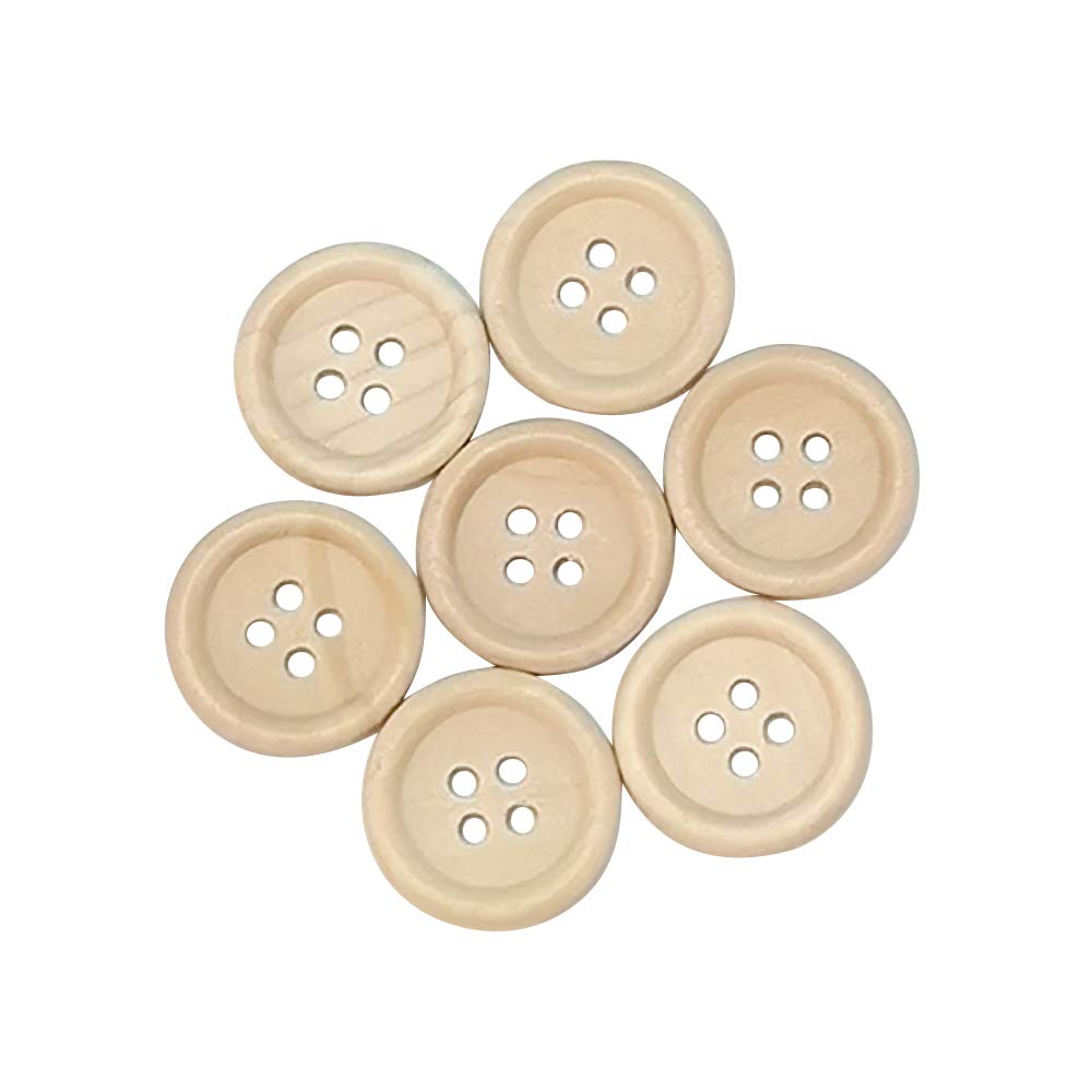 Chenkou Craft 100pcs 20mm 3/4" Round Natural Wood Buttons 4 Holes Craft Sewing Button (20mm)