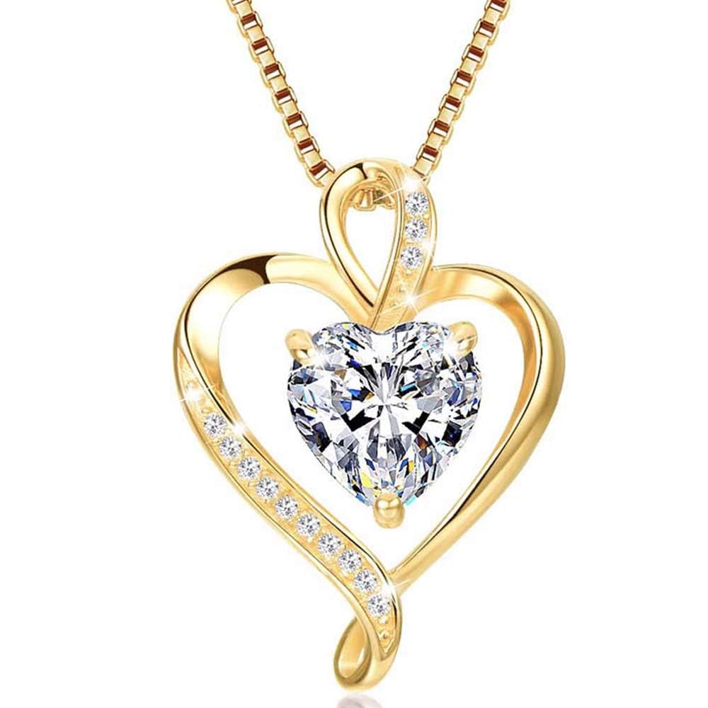 LAVUMO Heart Necklace for Women Real 925 Sterling Silver/Brass Love Cubic Zirconia Pendant Brithstone Necklace Birthday Mothers Day Jewellery Gifts for Women(Gold-April,Sterling Silver)