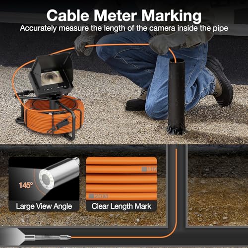 ESANHAO Sewer Camera, 4.3" Sewer Inspection Camera with Light, Drain Pipe Cameras with 5MM Cable & Meter Marker, 23MM Plumbing Industrial Endoscope with 8500mAh Battery, 32GB Card (20M)