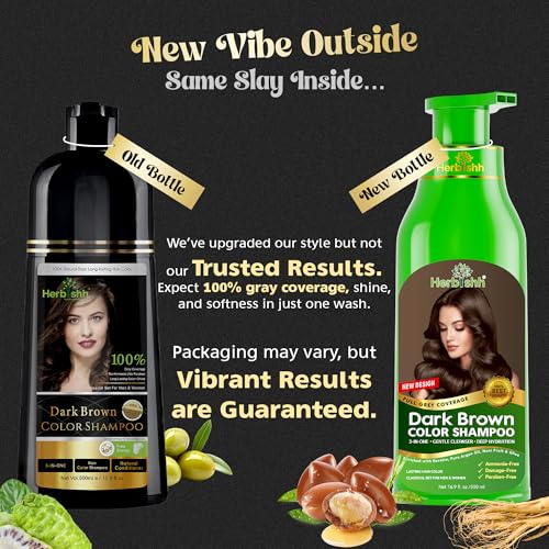 Herbishh Ultimate Hair Color Shampoo Kit (3Pcs Hair Color Shampoo Dye +1 Argan Hair Mask) Smooth And Long Lasting Color Shampoo For Grey Hair Men & Women Easy & Quick To Use-Combo4 (Dark Brown)