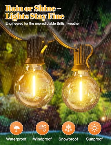 LUCUHM 30M 100FT Festoon Lights Outdoor with Remote – LED Garden String Festoon Lights Mains Powered – Dimmable Garden Light Outdoor Waterproof with Timer for Patio Gazebo Balcony Outside