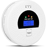 2-in-1 Smoke and Carbon Monoxide Detector with LCD Display, Battery Powered, Test Button, 85dB Alert Alarm, Easy Installation