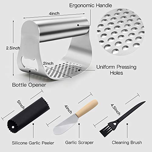 Stainless Steel Garlic Press Rocker Set Garlic Crusher Mincer with