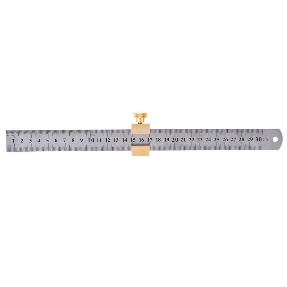 30cm Steel Ruler With Scriber Block, Metric/Imperial Scale With Brass Locating Vernier Slider, Woodworking Marking Stop Block Limiting