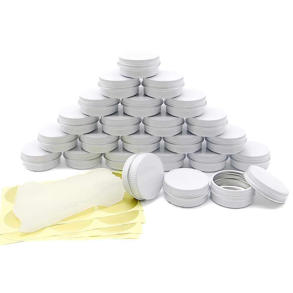 Wopanxye 10ml Aluminum Tin Jar, 1/3 oz Makeup Containers, 10g Aluminum Screw up Lid Small Round Container Bottle for Cosmetics, Lip Balm, Cream, Toner, Eyeshadow, Candle Tea Beads, 24 Pack White Tins