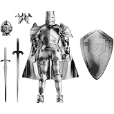 Osmanthus bloom Medieval Action Figures,Knight Armor Action Figure,Multi-Jointed Movable Robot Mannequin T13,Dummy 13 Action Figure(Assembly Required) (B-Silver)