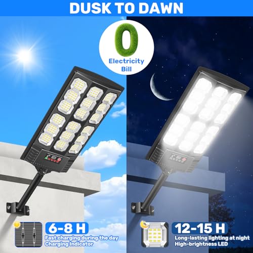BlueYu Outdoor LED Solar Street Light, 800 W 6500 K IP66 Waterproof Street Light with Motion Sensor and Remote Control, Outdoor Garden Lights for Roads, Patios, Garages (4 Units)