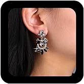 Allereyae Black Crystal Chandelier Earrings Cz Onyx Dangle Earrings Gold Moonstone Drop Earring Faux Onyx Earring Jewelry for Women