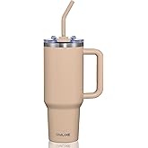 SMLIXE 40 oz Tumbler with Handle and Straw Lid,Insulated Reusable Stainless Steel Water Bottle Travel Mug，Cupholder Friendly Double Wall Vacuum Sealed Cup (Mocha)