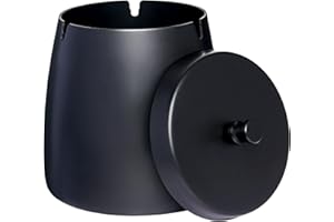 OILP Black Cool Ashtrays for Cigarettes/Cigars Outdoors,Smokeless Ashtray with Lid Windproof Waterproof Ashtray for Outside Patio Home Modern Decor(X-Large)
