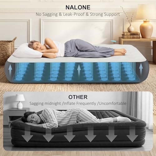 NALONE Colchón Hinchable 2 Plazas con Inflador 191x137x33cm, Colchón Inflable Matrimonio Autohinchable Cama Hinchable Eléctrico para Uso Doméstico Y Camping