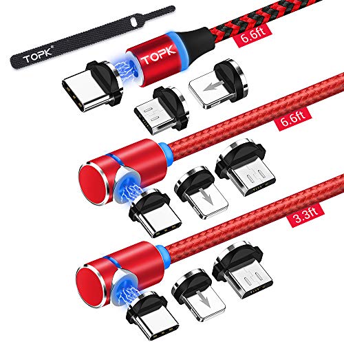 TOPK USB Magnetic Cable,Micro USB and Type C 3in1, 90 Degree Right