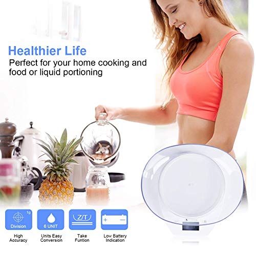 Food Scale with Bowl, WISREMT 5000g/1g Precise Graduation Multifunction Digital Kitchen Scale for Baking and Cooking, White/Batteries Included (Ship from USA)