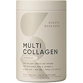 Sports Research® Multi Collagen Protein Powder - Food Sourced Collagen Peptides (Type I, II, III, V, X) with Hyaluronic Acid + Vitamin C - Gluten Free · Non-GMO · 30 Servings (Unflavored)