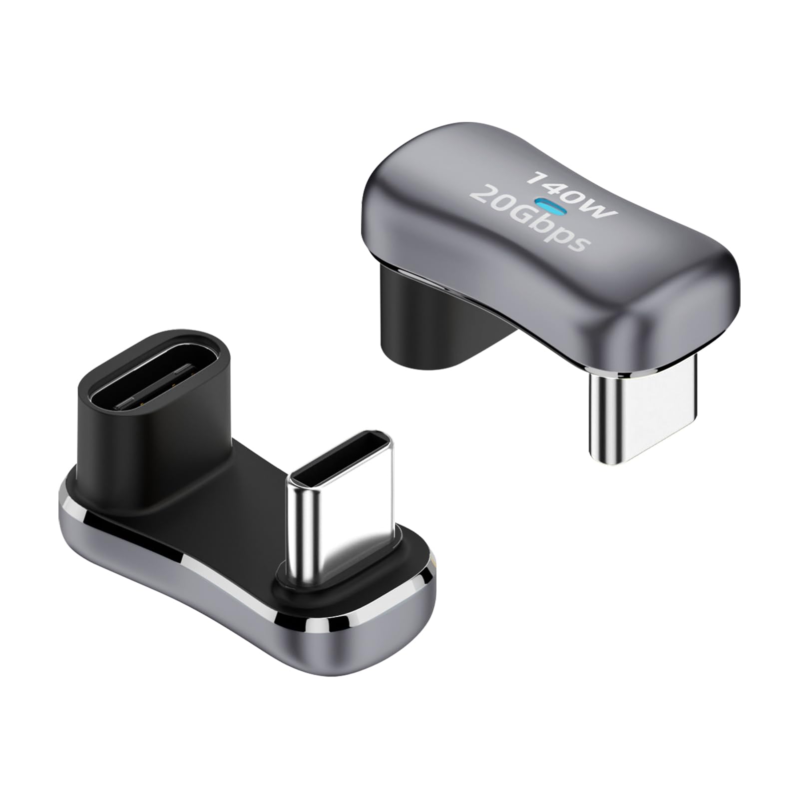 Duttek 180 Degree Angle USB Type C Adapter 2 Pack, U Shape USB C Male to Female 20Gbps Support 4K@60HZ Video for Steam Deck, Switch, Tablet, Laptop