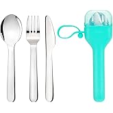 Sophico Travel Utensils Set for Camping and Kids Lunch Box, Stainless Steel Fork and Spoon, Knife Silverware Flatware Sets with Silicone Case - Portable & Leak-proof, Dishwasher Safe (Mint, 1 Set)