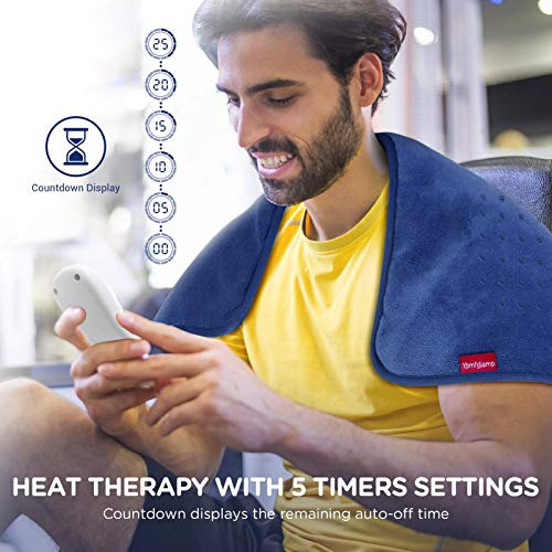 Large Heating Pad, Comfytemp 17 x 33\'\' XXXL Electric Heating Pad for Back Pain Relief, Extra Large Heat Pad - 6 Heat Levels, 5 Timers with Countdown & Backlight for Shoulders and Cramps, Washable