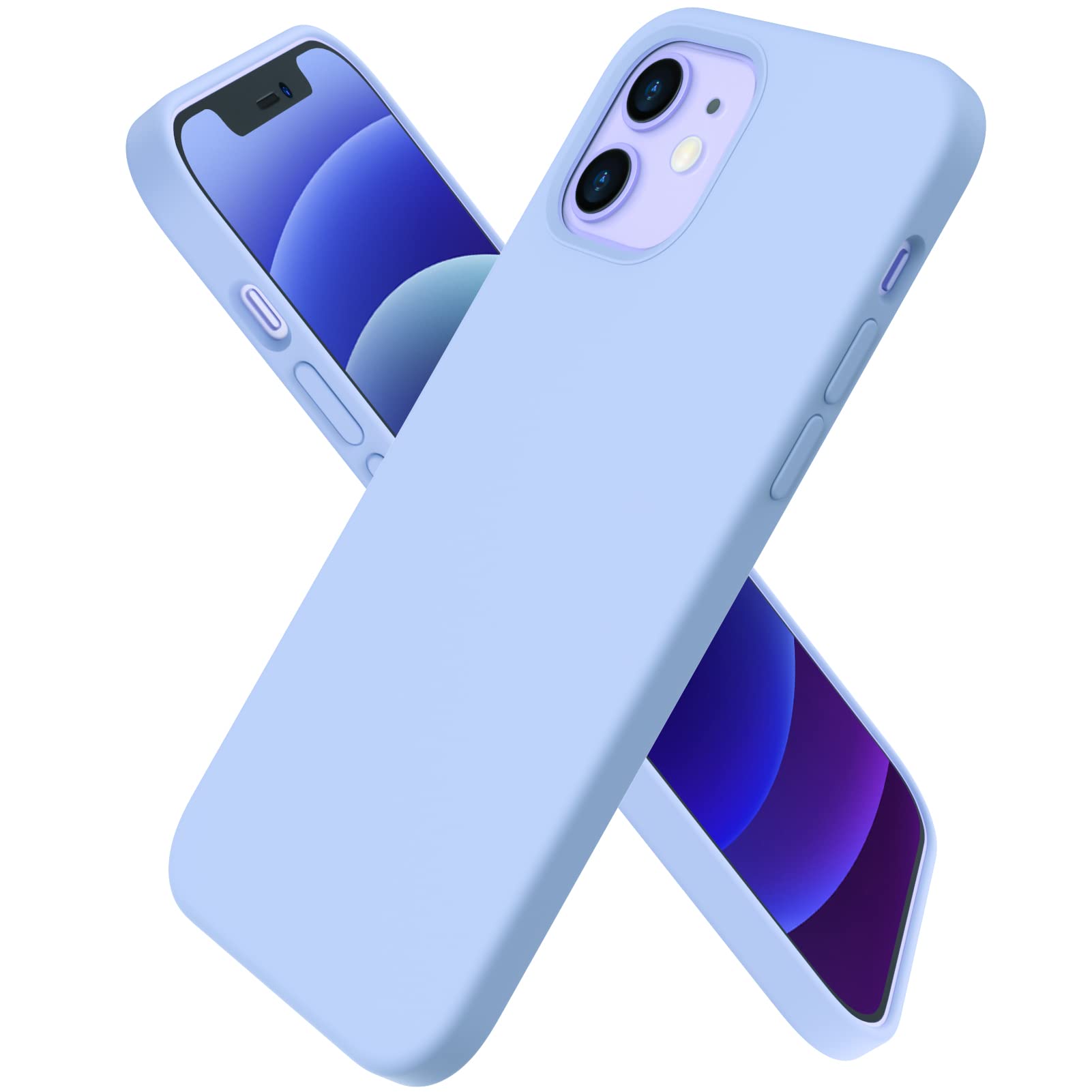 ORNARTO Compatible with iPhone 12 Case 6.1 and iPhone 12 Pro Case, Slim Liquid Silicone 3 Layers Full Covered Soft Gel Rubber Case Cover 6.1 inch-Light Blue