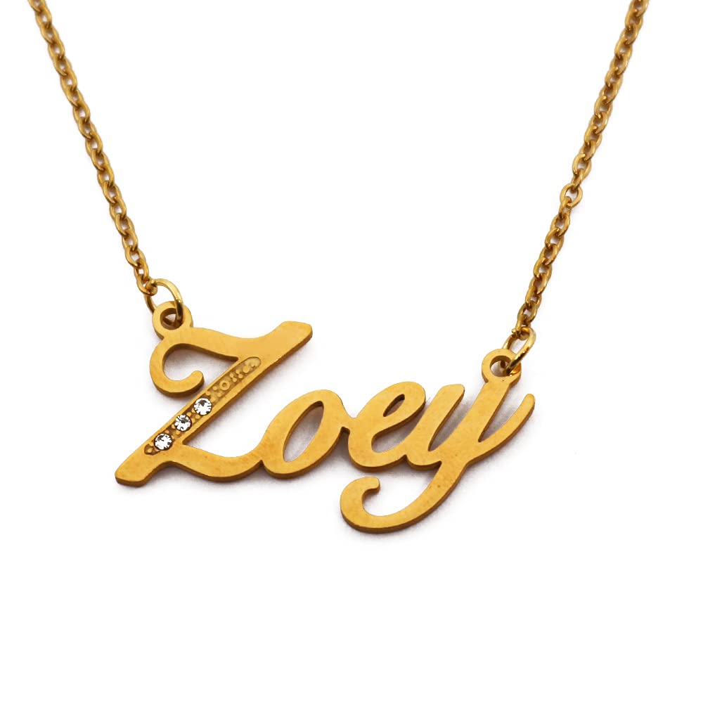 Kigu Name Necklace Zoey - Gold Tone - Custom Name Necklace - Personalised Jewellery for Ladies- Customised Jewellery for Girls- Custom Pendant Zoey