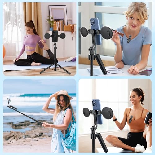 Content Creator Kit per vlogging per iPhone/Android, Automatico Volto Rilevamento Treppiede per iPhone da 180cm, Bastone Selfie con luce e microfoni wireless, TikTok/YouTube Starter Kit