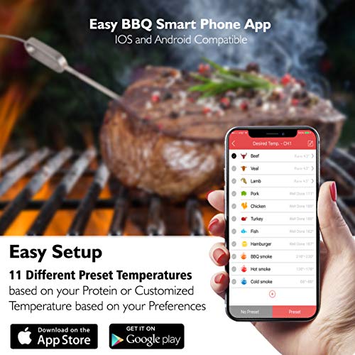 NutriChef Smart Bluetooth BBQ Grill Thermometer Digital Display