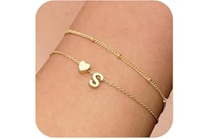 DEARMAY Dainty Initial Heart Gold Bracelets for Women Trendy, 14K Real Gold Letter Charm Bracelet Jewelry Cute Simple Fashion Chain Bracelets for Women Gift