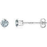 LUSTRE AND LIGHT 3mm Round Natural Aquamarine Stud Earrings for Women in Sterling Silver, March Birthstone Jewelry Gifts for Her Birthday, Anniversary, Graduation, Christmas (Prong-Set)