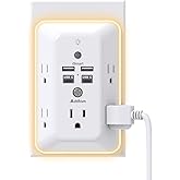 Surge Protector, Outlet Extender with Night Light, Addtam 5-Outlet Splitter and 4 USB Ports(2 USB C), USB Wall Charger Power 