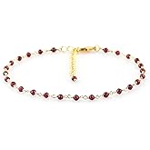 JOR Natural Garnet Beaded Rosary Anklet, Handmade Craft, Anklet Beads Bracelet, Chakra Healing Anklet, Gemstone Women Jewelry, Dainty Gold Plated Anklet 9 inch + 2 inch (1pcs)