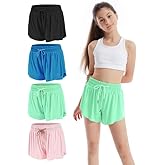 Celfaeree 3-4 Packs Girls Flowy Butterfly Shorts Athletic 2 in 1 Running Active Skirt Shorts, Workout Short for Kids Teens