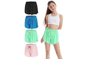 Celfaeree 3-4 Packs Girls Flowy Butterfly Shorts Athletic 2 in 1 Running Active Skirt Shorts, Workout Short for Kids Teens