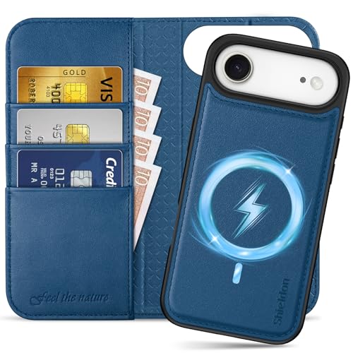 SHIELDON Hülle für iPhone Air 6,5" 2025, Rindsleder Klapphülle [Abnehmbar] [Kabelloses Laden] [3 Kartenfach] [Ständer] [RFID Blocker] [Handy-Ösen] 2 I