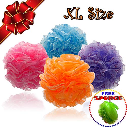 NWPTR Loofah Bath Sponge Swirl Set XL 75g Extra Large Mesh Pouf 4 Pack Color Swirls Loofah Bath Exfoliating Sponge Swirl Set XL 75g Shower Sponge 75g Shower Loofah