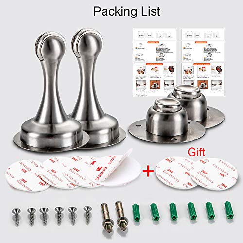 Shackcom 2 Pack Magnetic Door Stop, Stainless Steel Door Stopper in Brushed Nickel, Door Holder for Wall or Floor Mount with Screws, or 3M Double-Sided Adhesive Tape No Need to Drill - DS818 - Thumbnail 5
