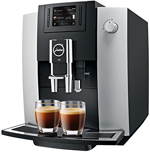 Jura 15070 E6 Automatic Coffee Center, Platinum Includes Jura Milk Container, Filter Cartridge, Frothing Pitcher, Coffee Beans and 2 Ceramic Cups and Saucers
