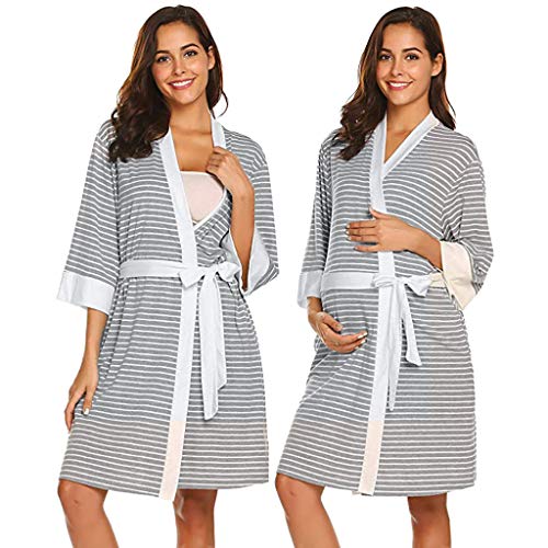 Maternity Robe,Women Nursing Delivery Nightgowns Hospital Breastfeeding Gown Dress (Gray -2, L)