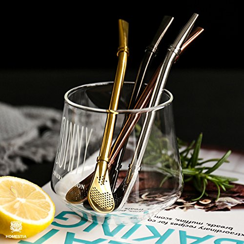 image for Stainless Steel Spoon Straw Reusable with Tea Filter Mate Bombilla Dri